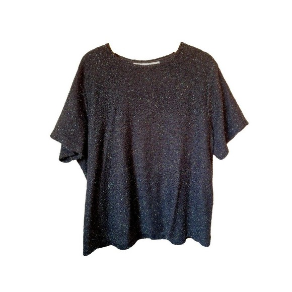 Vintage 90s Black Metallic Fuzzy Knit Sweater Shirt Women 18W/20W - Picture 5 of 9